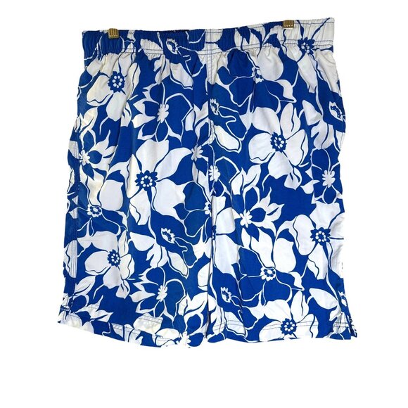 Lands' End Swim Trunks Size Medium Hibiscus Floral Print Blue White Resortwear - Picture 1 of 8